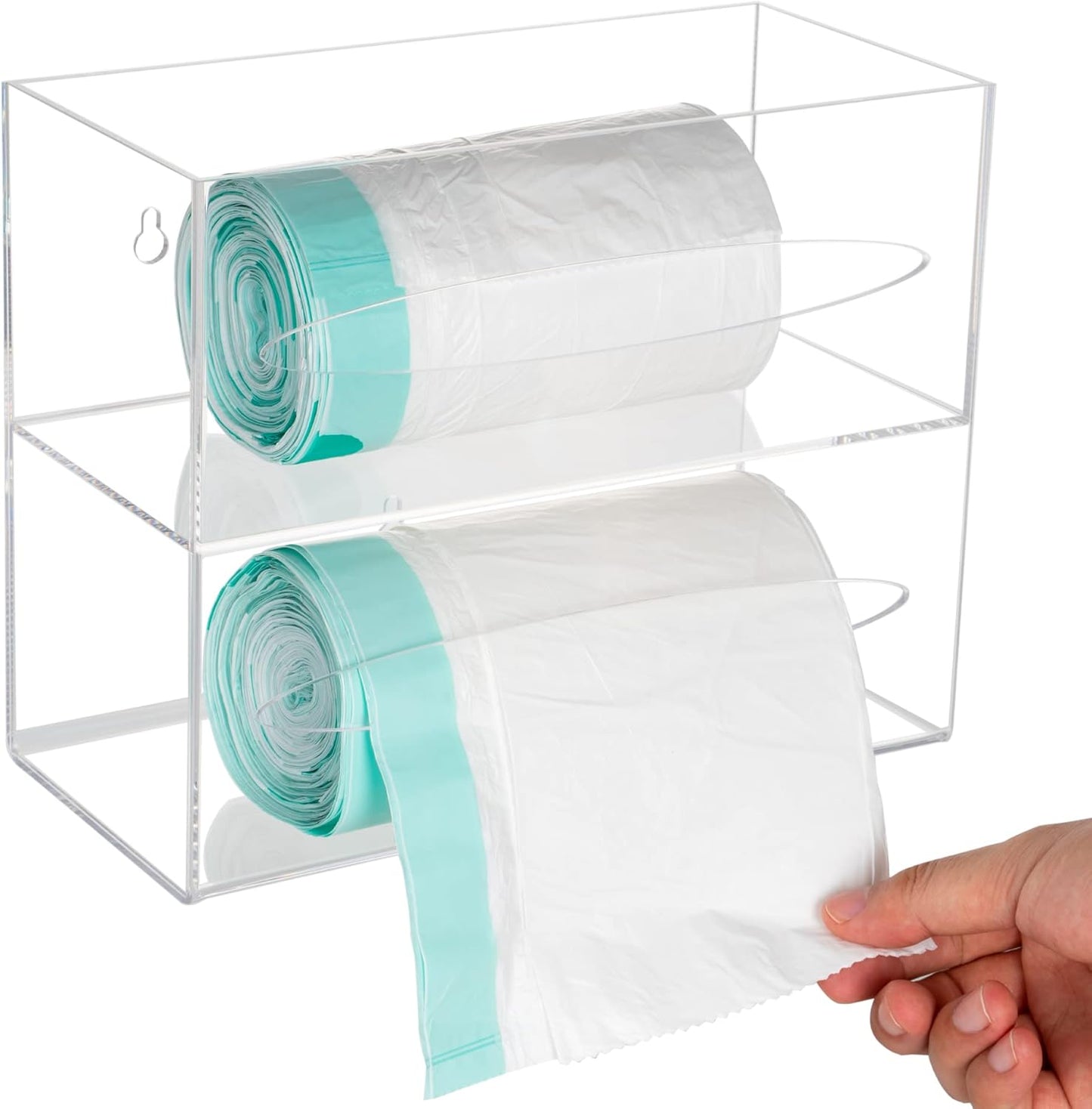 Trash Bag Dispenser Holder | 2 Compartment Acrylic Wall Mount Organizer | Garbage Bag, Plastic Bag, & Grocery Bag Storage for Kitchen