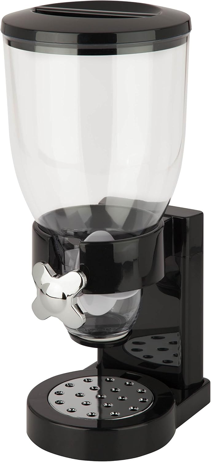 Dry Food Dispenser | Single Control Cereal Storage Container | Black/Chrome Countertop Cereal Dispenser for Dry Food, Snacks, and Grains