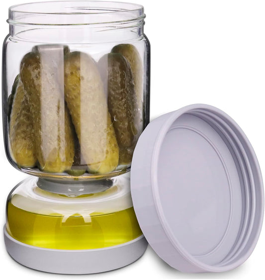 Pickle Jar with Strainer | Glass Hourglass Jar for Pickle Juice Separator | Airtight Food-Grade ABS Lid, BPA-Free, Upgrade Storage for Wet & Dry