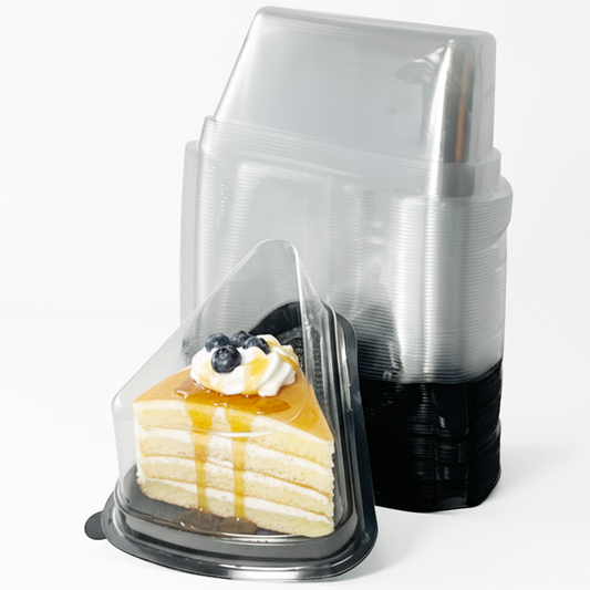 50 Pcs Clear Plastic Cake Slice Containers | Disposable Cheesecake Boxes with Lids | Single Slice Dessert Containers for Cheesecake, Pie, Tres Leches, Flan