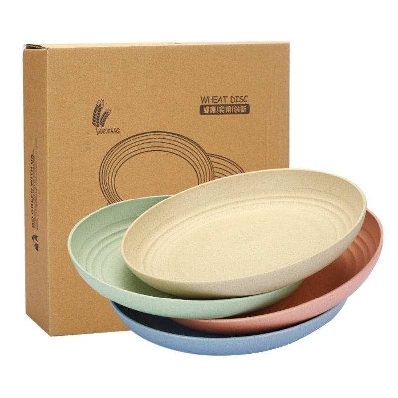 4-Piece Set - Lightweight Wheat Straw Dinner Plates - Dishwasher and Microwave Safe - BPA-free