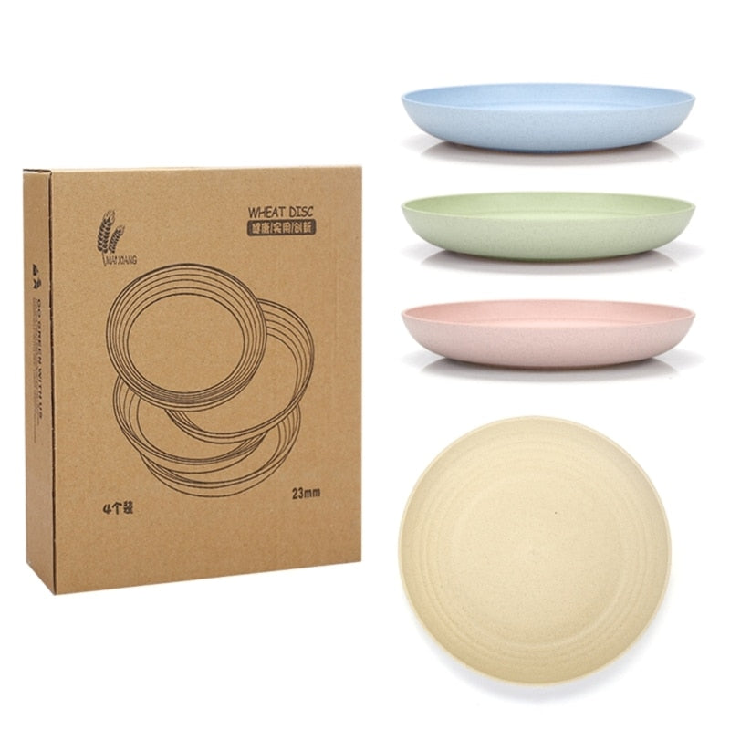 4-Piece Set - Lightweight Wheat Straw Dinner Plates - Dishwasher and Microwave Safe - BPA-free