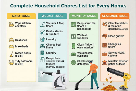 Household Chores List by Room and Frequency