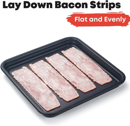 11" Microwave Bacon Tray | Large, Coated & Non-Stick | Crisp Bacon, Turkey, Pizza, Sausages & Fries | Dishwasher-Safe