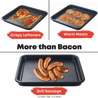 11" Microwave Bacon Tray | Large, Coated & Non-Stick | Crisp Bacon, Turkey, Pizza, Sausages & Fries | Dishwasher-Safe