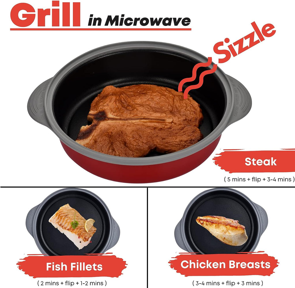 Microwave Frying Pan Skillet, Grill & Crisper Pan with Lid