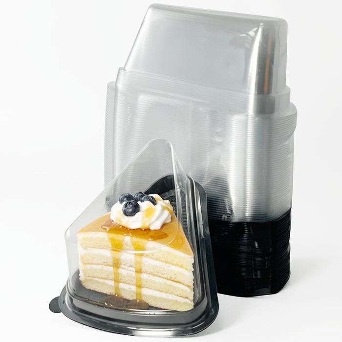 50 Pcs Clear Plastic Cake Slice Containers | Disposable Cheesecake Boxes with Lids | Single Slice Dessert Containers for Cheesecake, Pie, Tres Leches, Flan
