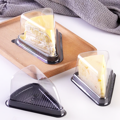 50 Pcs Clear Plastic Cake Slice Containers | Disposable Cheesecake Boxes with Lids | Single Slice Dessert Containers for Cheesecake, Pie, Tres Leches, Flan