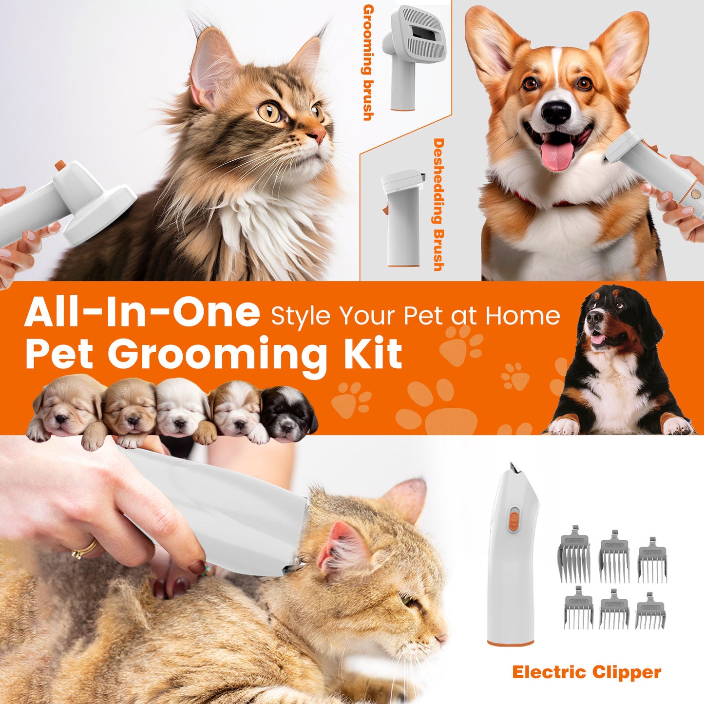 Professional Pet Grooming Vacuum Kit | Clippers + Combs + Brush Grooming Set