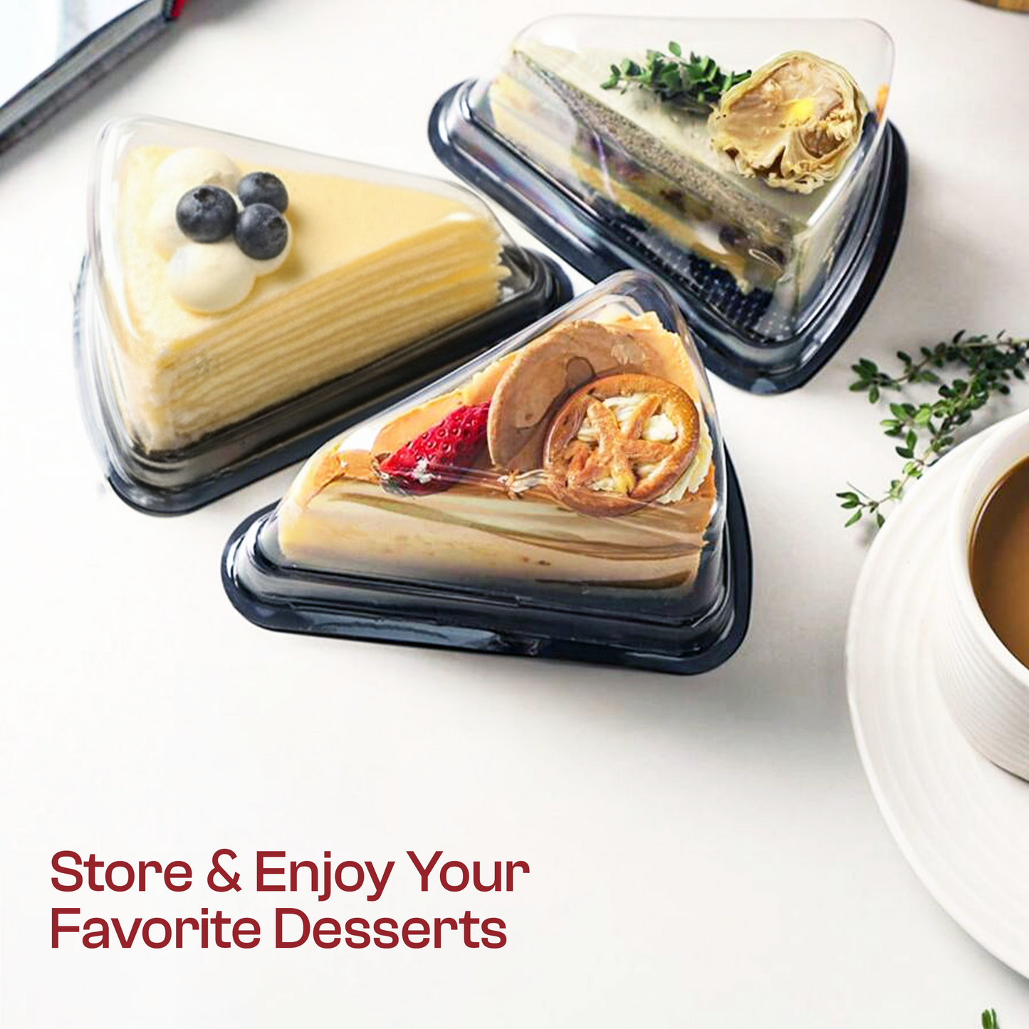 50 Pcs Clear Plastic Cake Slice Containers | Disposable Cheesecake Boxes with Lids | Single Slice Dessert Containers for Cheesecake, Pie, Tres Leches, Flan