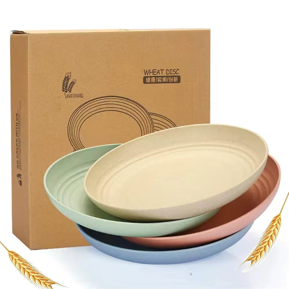DoubleWave 8 inch Round Wheat Straw Plates (Set of 4) | Microwave Safe