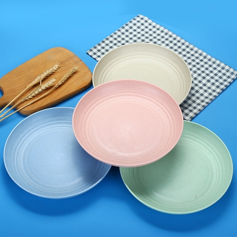 4-Piece Set - Lightweight Wheat Straw Dinner Plates - Dishwasher and Microwave Safe - BPA-free