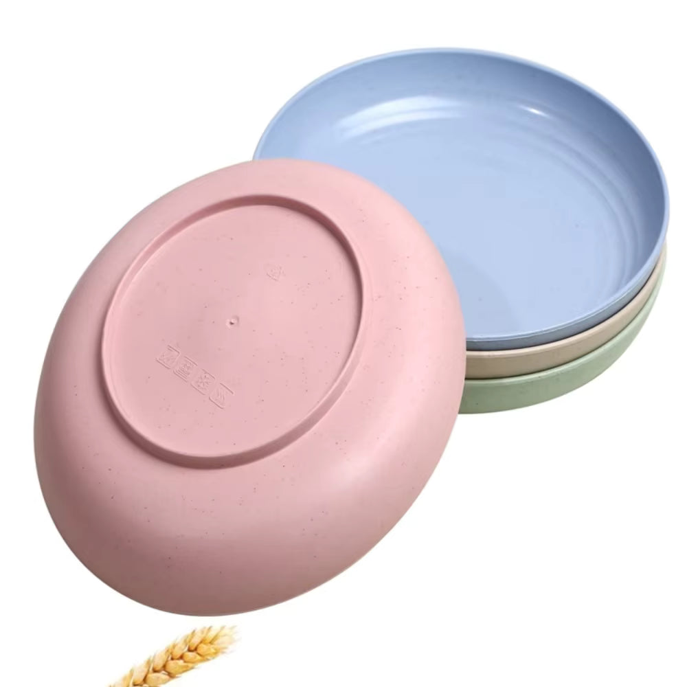 DoubleWave 8 inch Round Wheat Straw Plates (Set of 4) | Microwave Safe