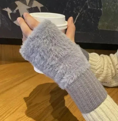 Women’s Soft Winter Fingerless Knit Gloves – Plush Warm Wrist Mittens