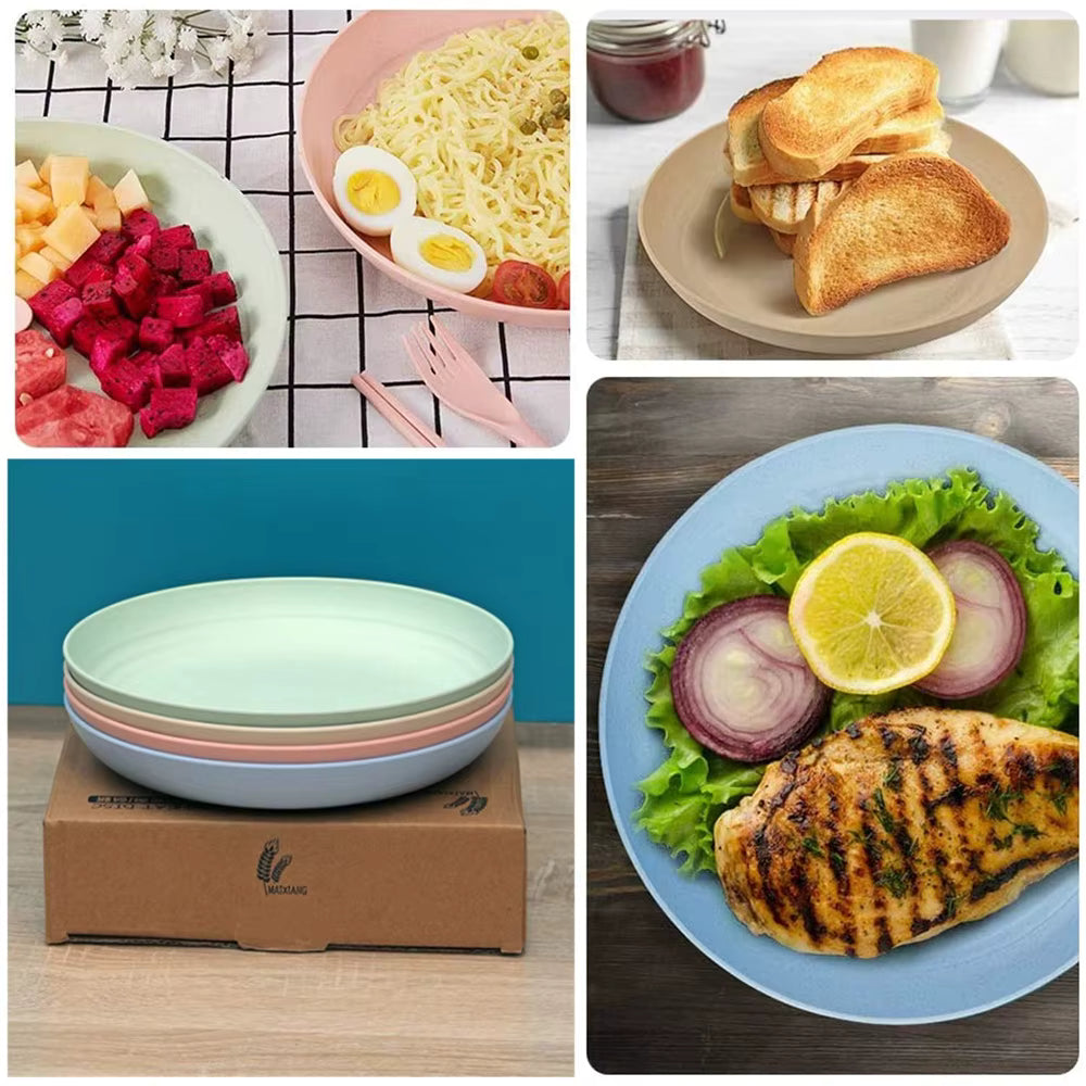 DoubleWave 8 inch Round Wheat Straw Plates (Set of 4) | Microwave Safe