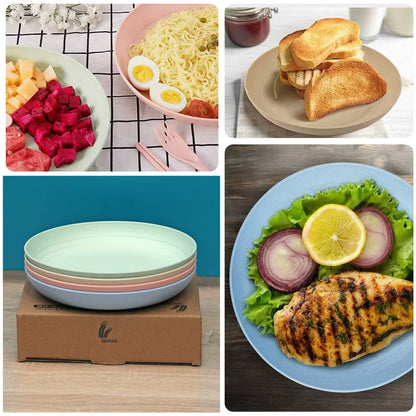 DoubleWave 8 inch Round Wheat Straw Plates (Set of 4) | Microwave Safe