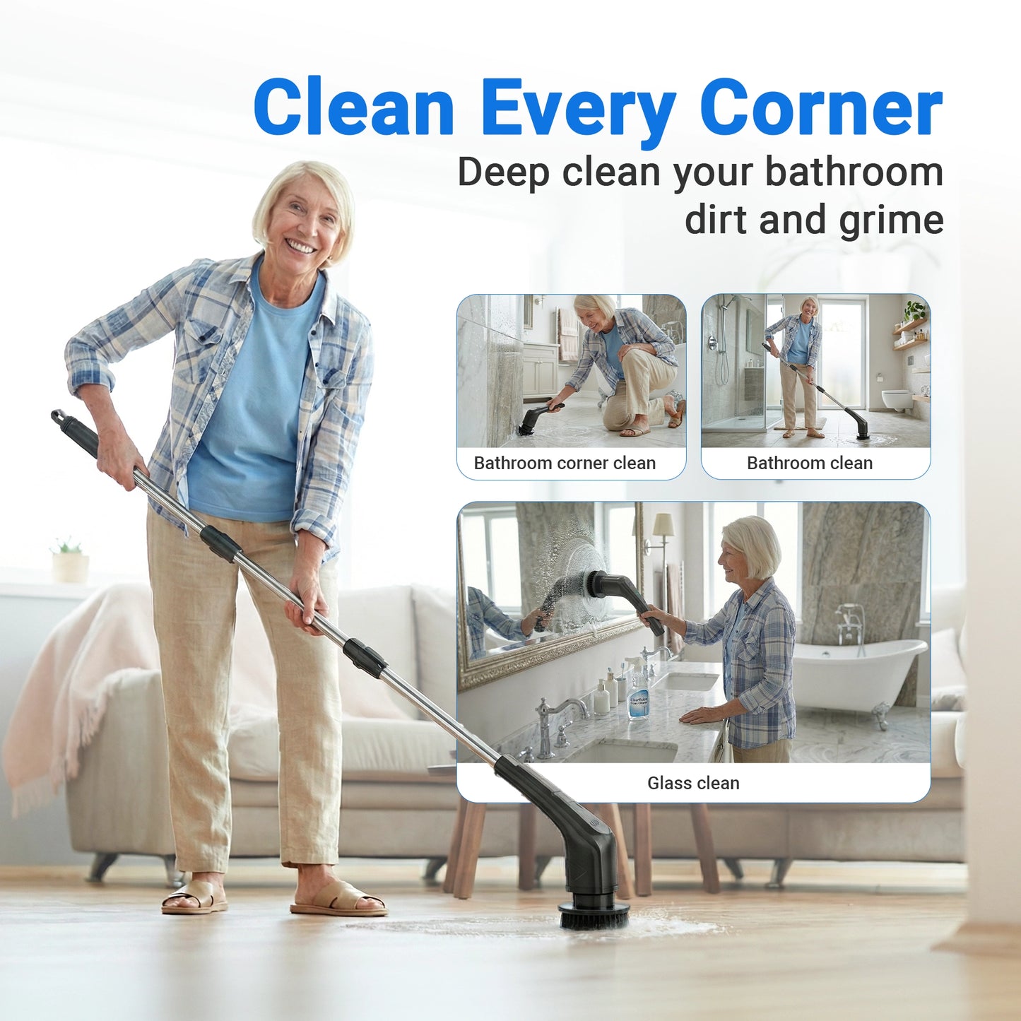 8-in-1 Electric Spin Brush – Powerful Rechargeable Bathroom Cleaner