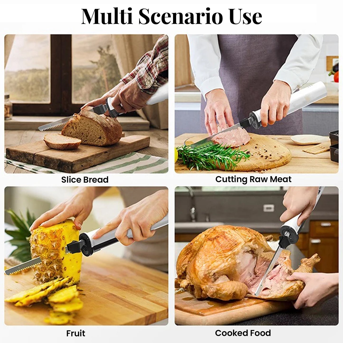 DoubleWave 8V Cordless Electric Knife Set for Meat Slicing, Electric Carving Knife for Meat, Fish, Bread & Turkey. Rechargeable Meat Cutter with Reciprocating Stainless Steel Blades