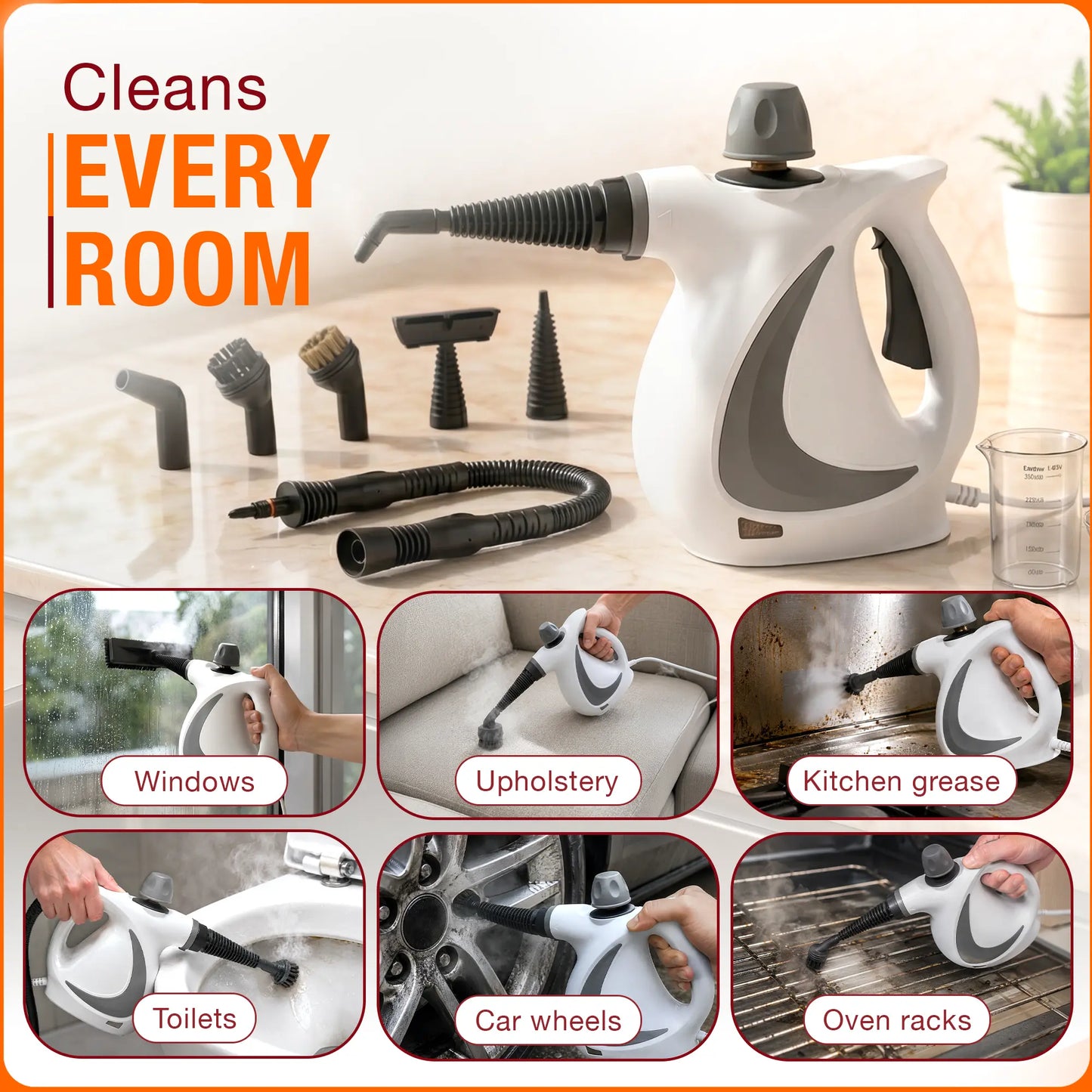 Handheld Steam Cleaner | Chemical-Free Multi-Surface Steamer (12-Piece Kit)