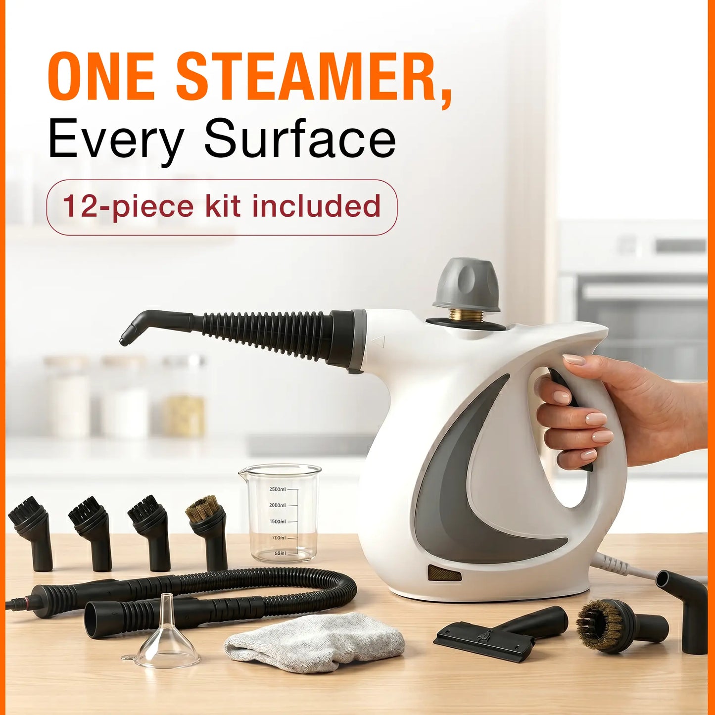 Handheld Steam Cleaner | Chemical-Free Multi-Surface Steamer (12-Piece Kit)