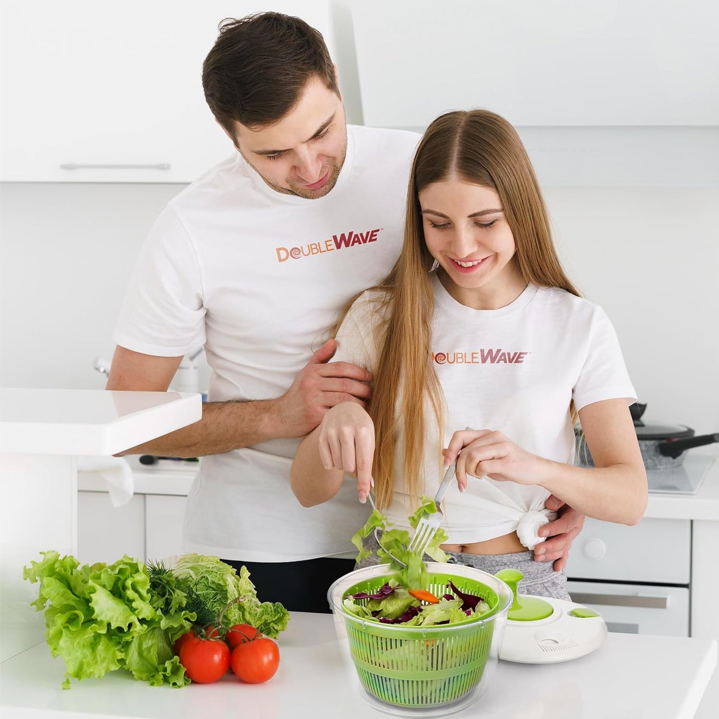 DoubleWave 5L Salad Spinner | Lettuce Spinner with Double Drainage Holes | Easy Fruit Spinner And Strainer for Washing, Spinning & Draining Fruits & Vegetables | BPA-Free & Easy to Clean