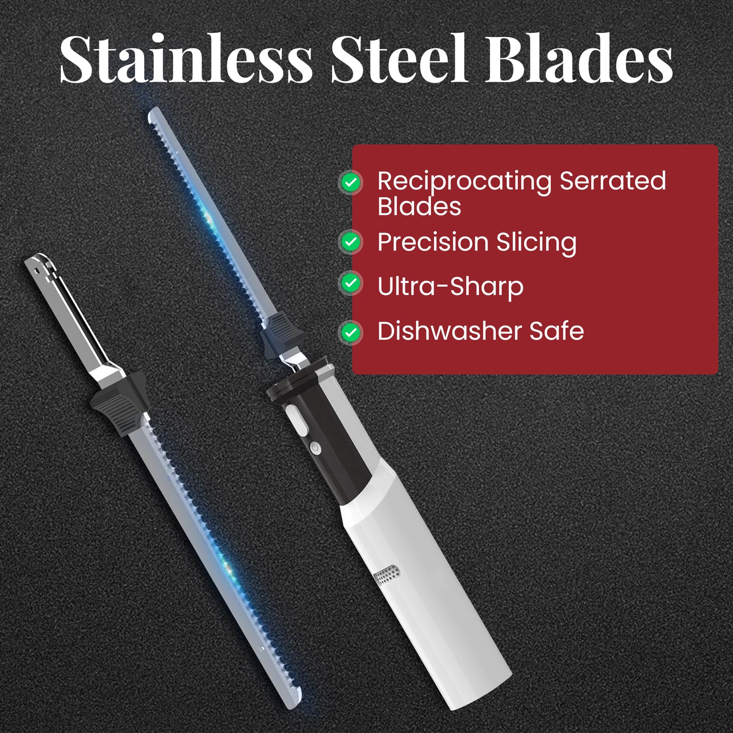 DoubleWave 8V Cordless Electric Knife Set for Meat Slicing, Electric Carving Knife for Meat, Fish, Bread & Turkey. Rechargeable Meat Cutter with Reciprocating Stainless Steel Blades