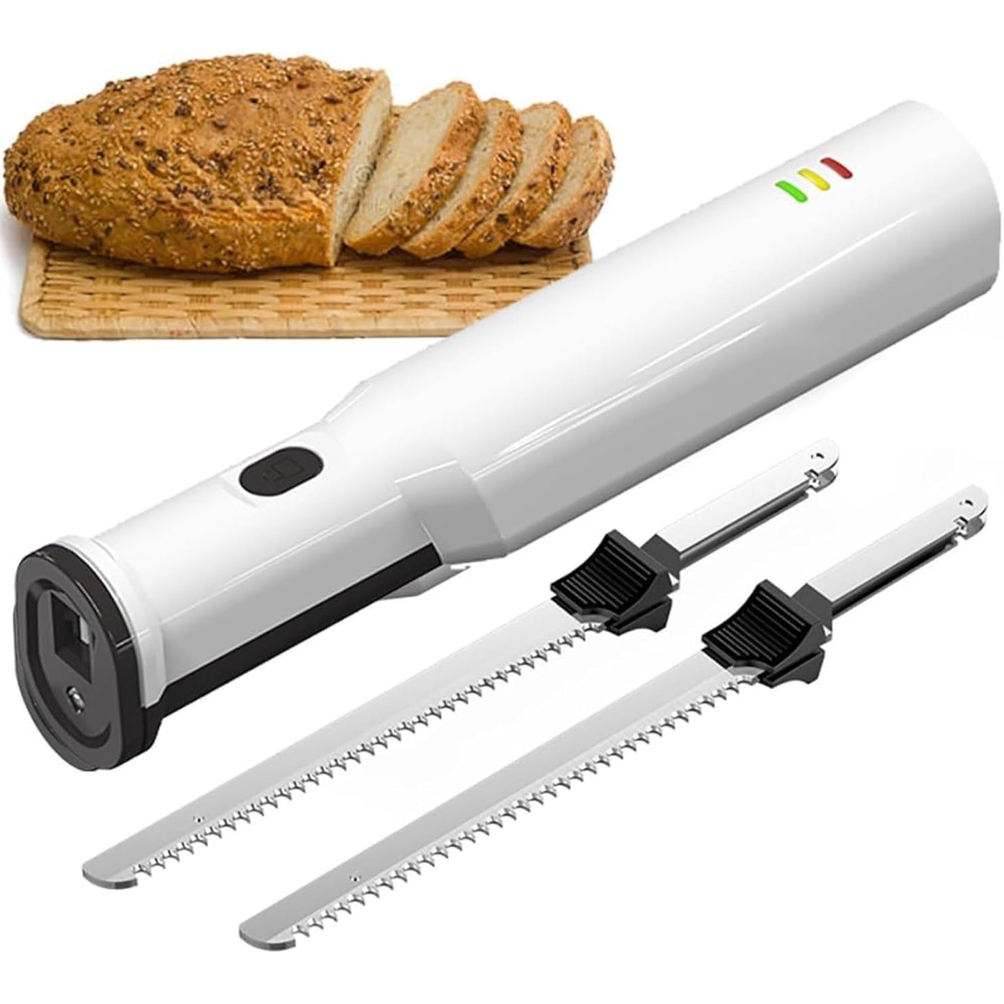 DoubleWave 8V Cordless Electric Knife Set for Meat Slicing, Electric Carving Knife for Meat, Fish, Bread & Turkey. Rechargeable Meat Cutter with Reciprocating Stainless Steel Blades