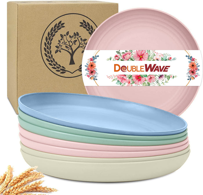 DoubleWave 8 inch Round Wheat Straw Plates (Set of 4) | Microwave Safe