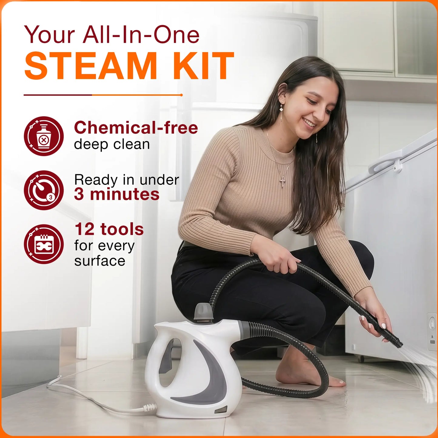 Handheld Steam Cleaner | Chemical-Free Multi-Surface Steamer (12-Piece Kit)