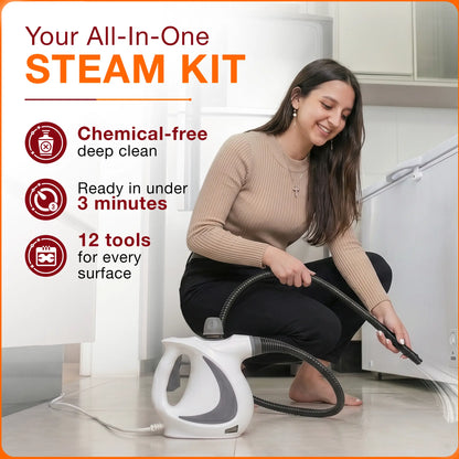 Handheld Steam Cleaner | Chemical-Free Multi-Surface Steamer (12-Piece Kit)