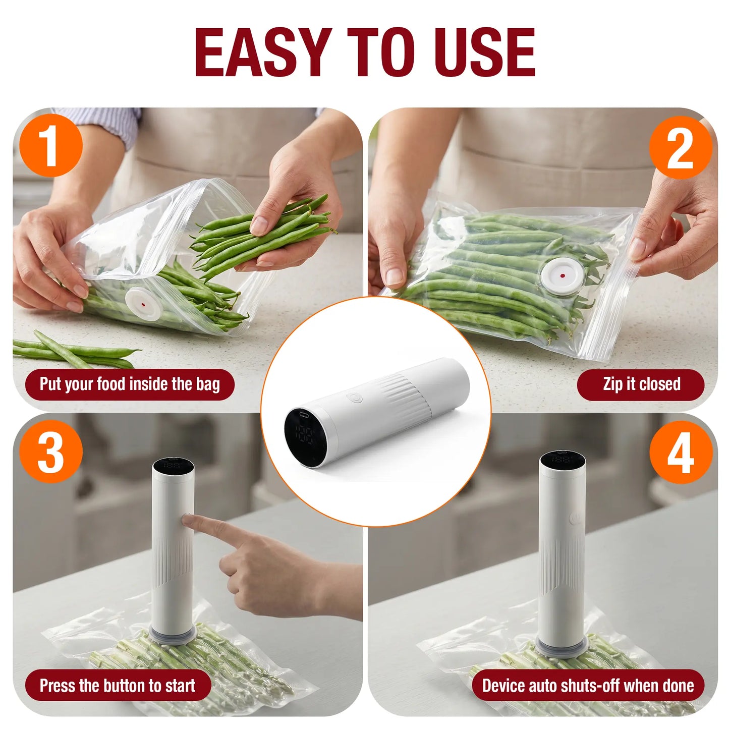 Portable USB Food Vacuum Sealer with 30 Free Bags