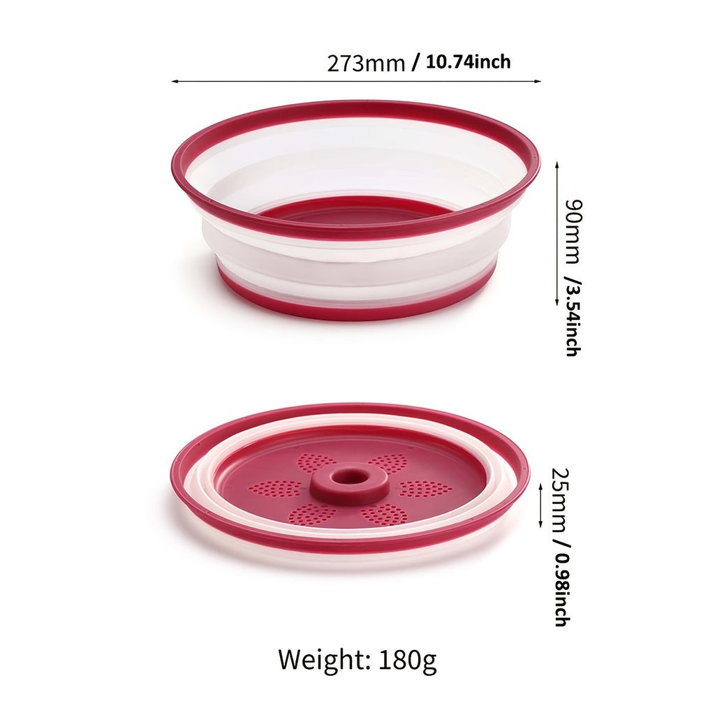 Collapsible Microwave Food Cover Plastic & Metal - Red & White